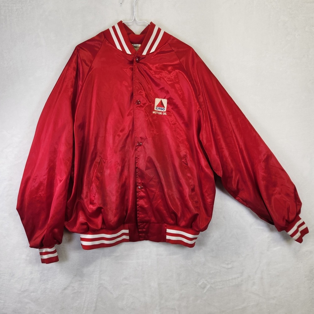 Vtg CITGO Motor Oil Jacket 2XL Red Satin Bomber Westark USA‎ Gas Station